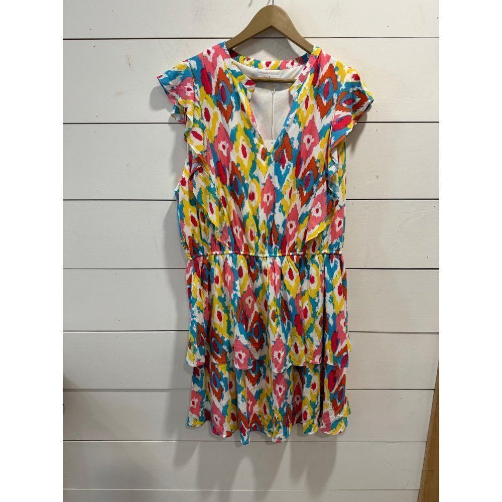 NWT Emily Wonder Aztec Print Mini Dress Ivory Teal 1X
